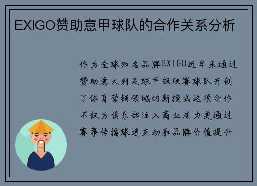 EXIGO赞助意甲球队的合作关系分析